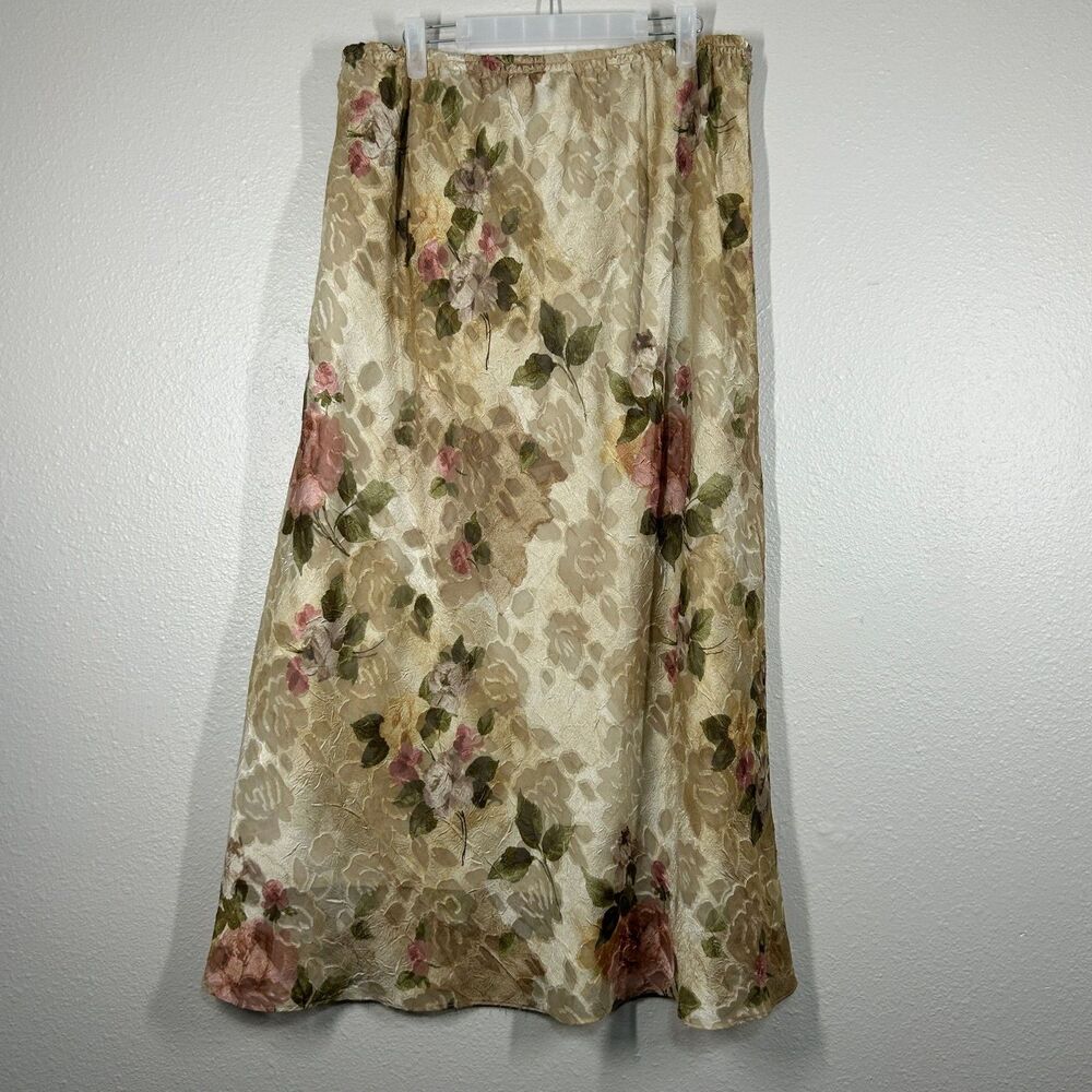 RM Richards Skirt Womens 18 Gold Floral Maxi Lined Elastic Waist Pull On Formal